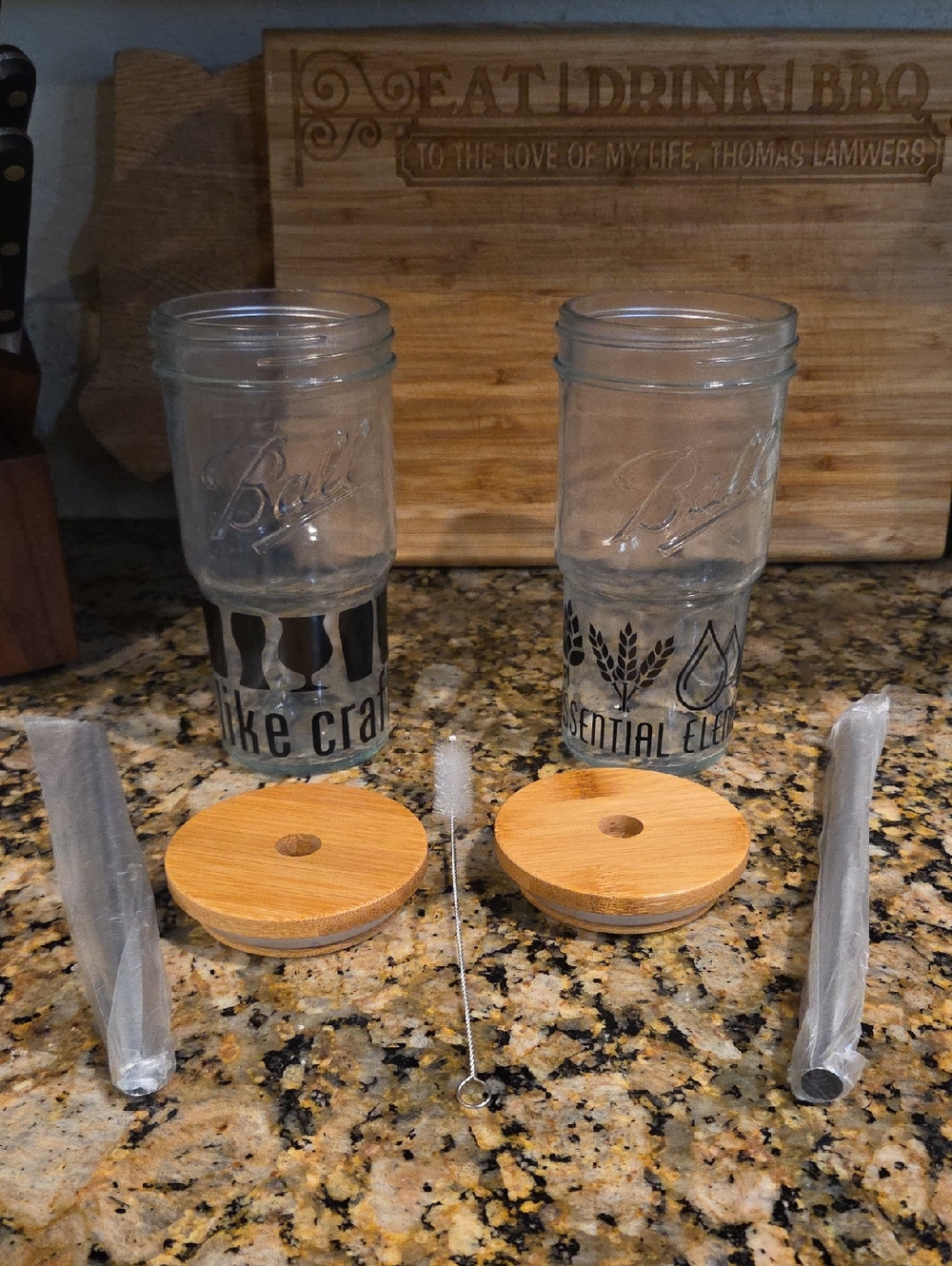 Mason Jar Drinking Tumbler Set with Bamboo Lids - Clear Glass